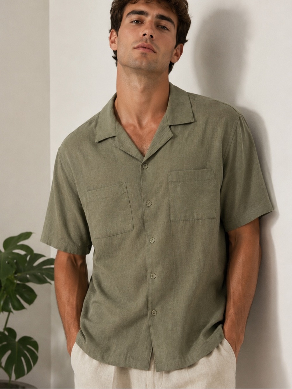 NWT No Boundaries Men’s Resort Camp Shirt Sage Green Size Small Relaxed